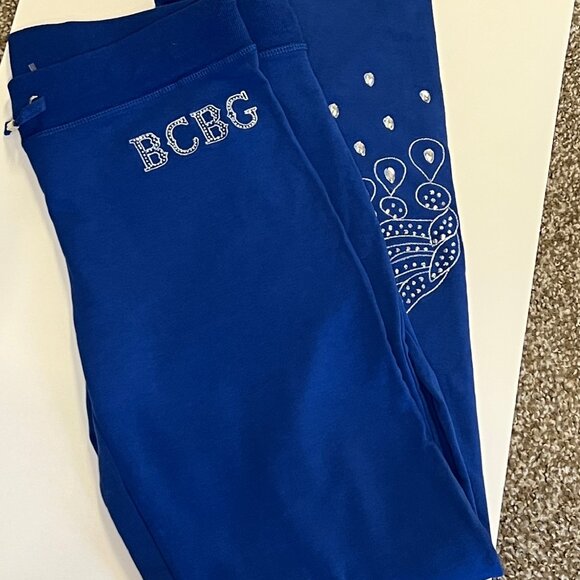 BCBG Paris Women's Blue Rhinestone Embellished Athleisure Track Pants -Large NWT - Picture 5 of 8